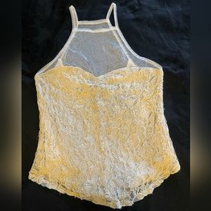 Lace and Mesh Cream Kimchi Blue Tank Top